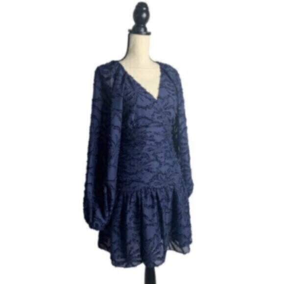 NWT Tanya Taylor Eva Navy Blue Puff Sleeve Mini Dress - Picture 4 of 13